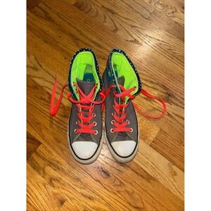 Converse All Star High Top Sneakers With Neon Green & Red Laces Size 6